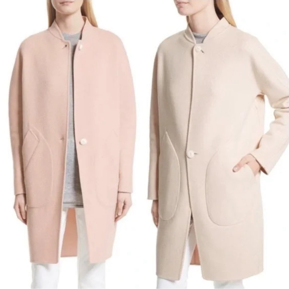 rag & bone Pale Pink and Cream Wool Blend Pea Coat (Two-Tone)